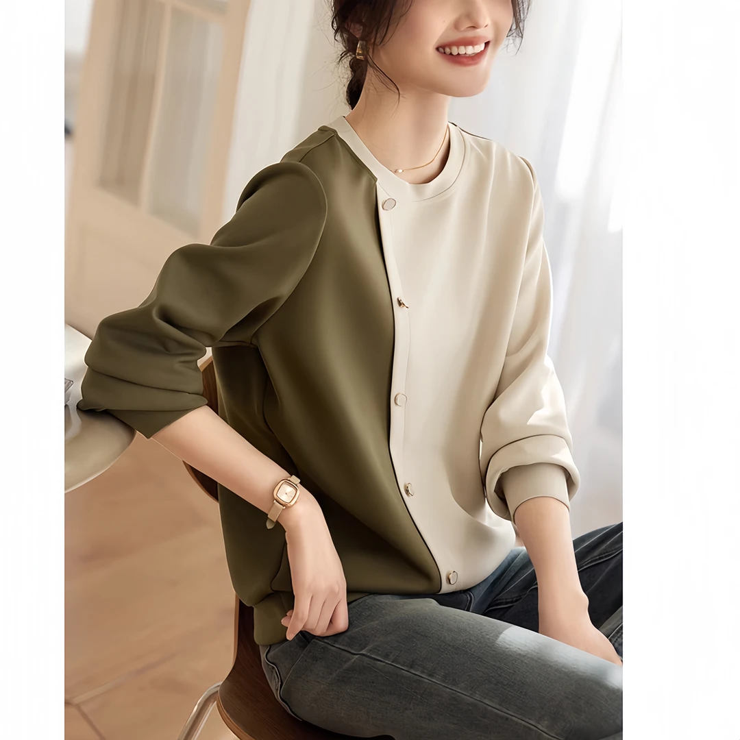 气质休闲简约卫衣女2025早春季新款宽松显瘦遮肉设计感拼接上衣