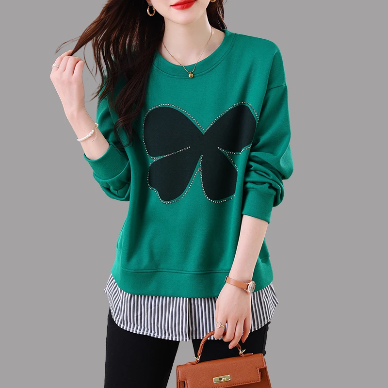 假两件加绒加厚卫衣女士秋冬季2023新款爆款高端大码宽松别致上衣