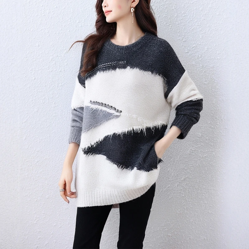 中长款慵懒风女士毛衣2025秋冬季新款大码宽松休闲显瘦减龄上衣