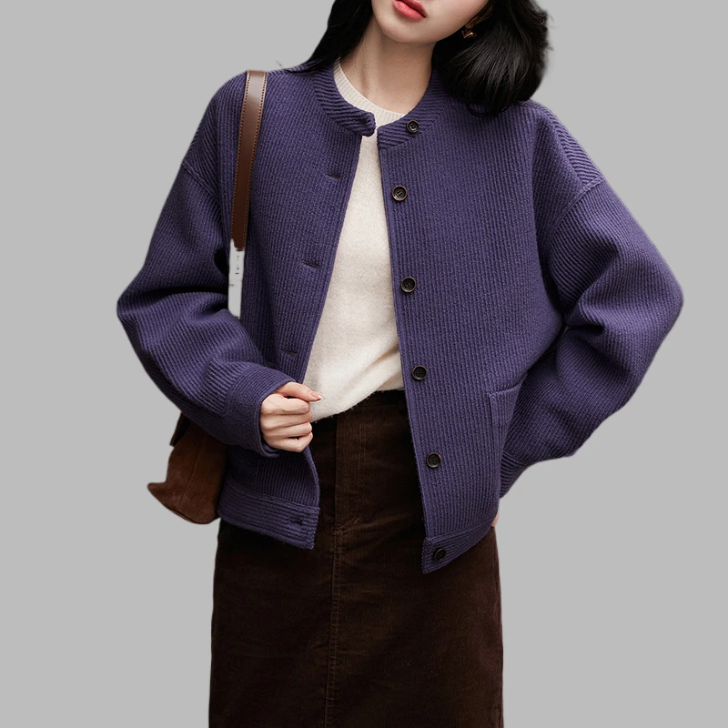 时髦复古港风毛呢短外套女2024秋冬季新款休闲简约高级感气质上衣