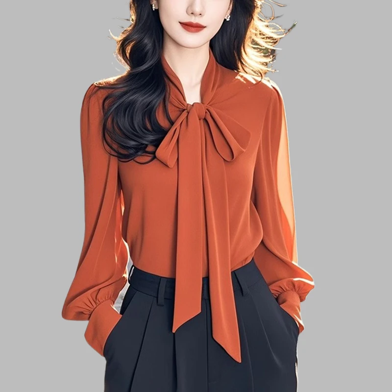 法式轻奢女士衬衫2025早秋季新款大码宽松休闲设计感蝴蝶结小衫