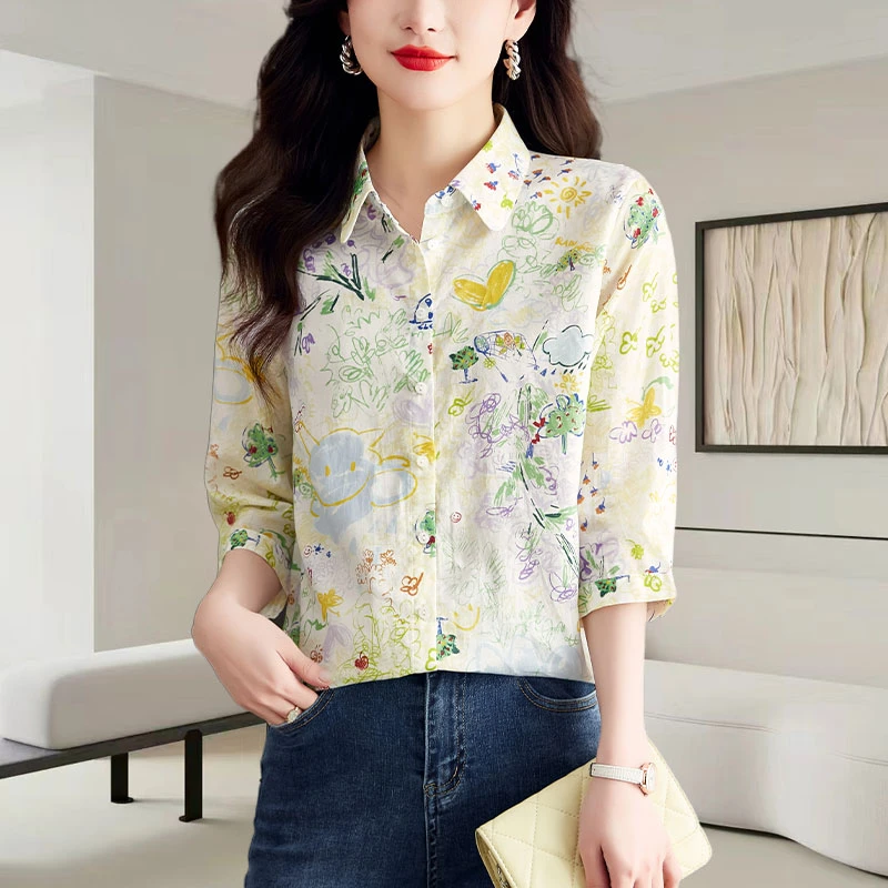 时尚碎花女士衬衫2025夏季新款大码洋气百搭别致漂亮显瘦减龄上衣