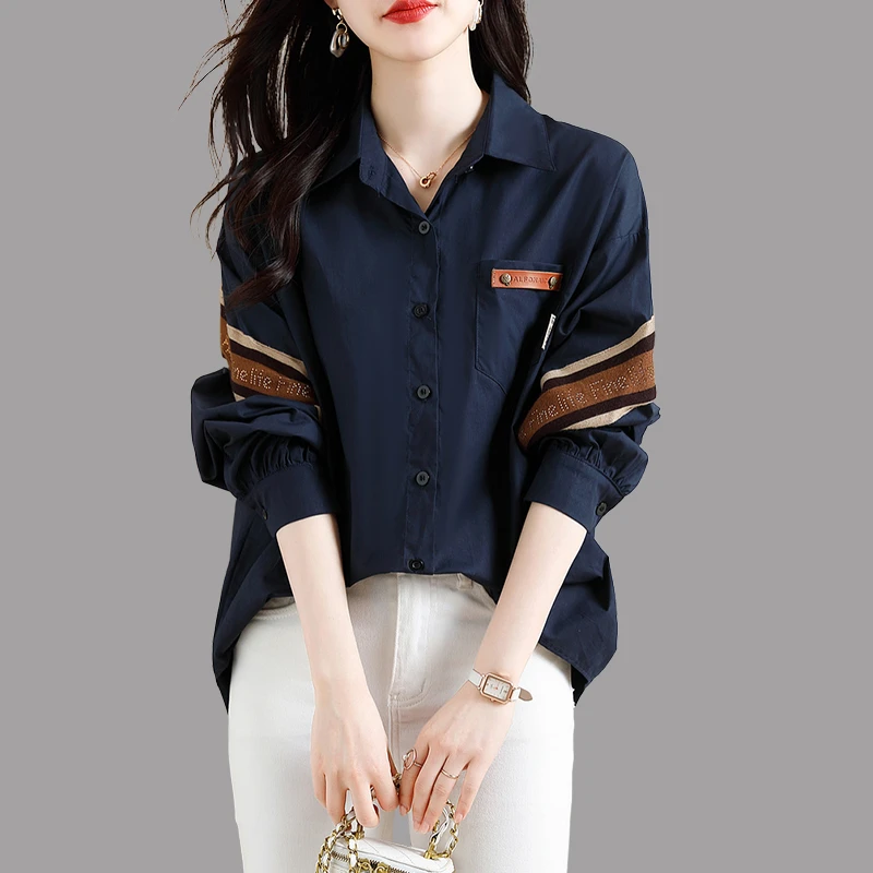 法式中长款宽松大码衬衫女士2025秋季新款设计高级感休闲气质上衣