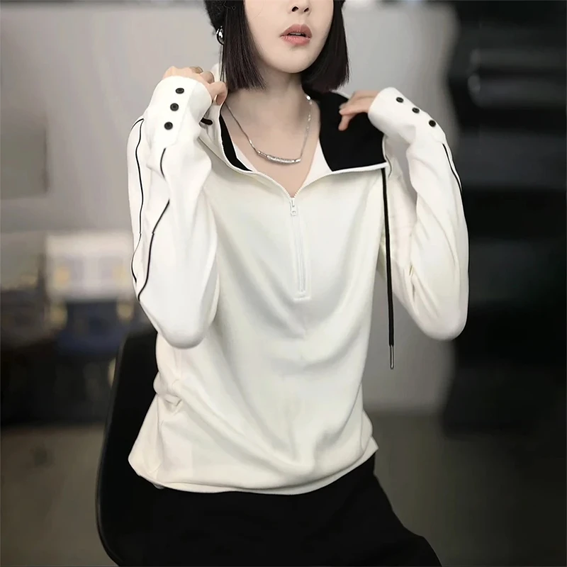 女士连帽卫衣秋冬2025新款爆款时尚洋气内搭加厚高级感打底衫上衣