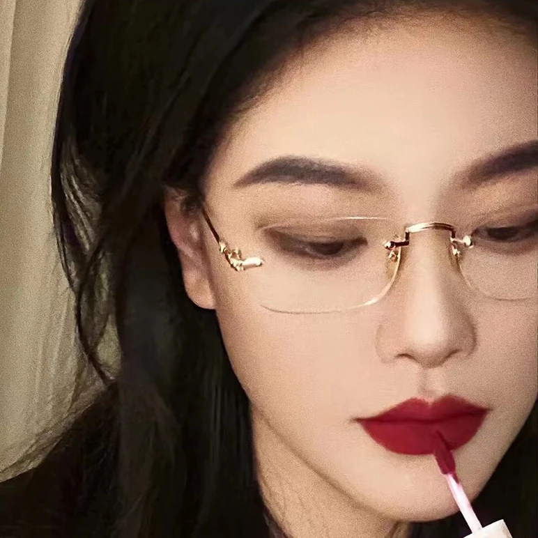 欲无框切边眼镜女网红防蓝光抗辐射可配有度数近视眼睛男潮显瘦