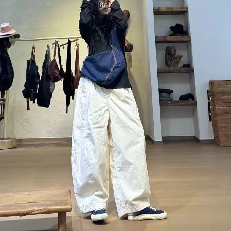 忆古朴拙 240812色织撞色双压线三色复古做旧炒色大长腿裤子长裤