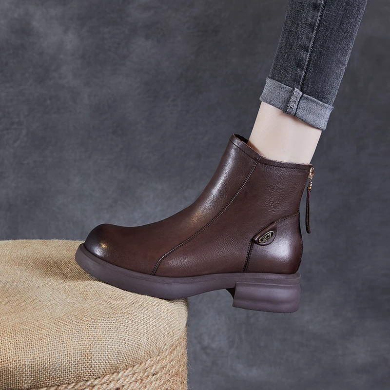 真皮女鞋2024秋冬英伦风牛皮马丁靴时尚拉链短筒靴切尔西单靴子