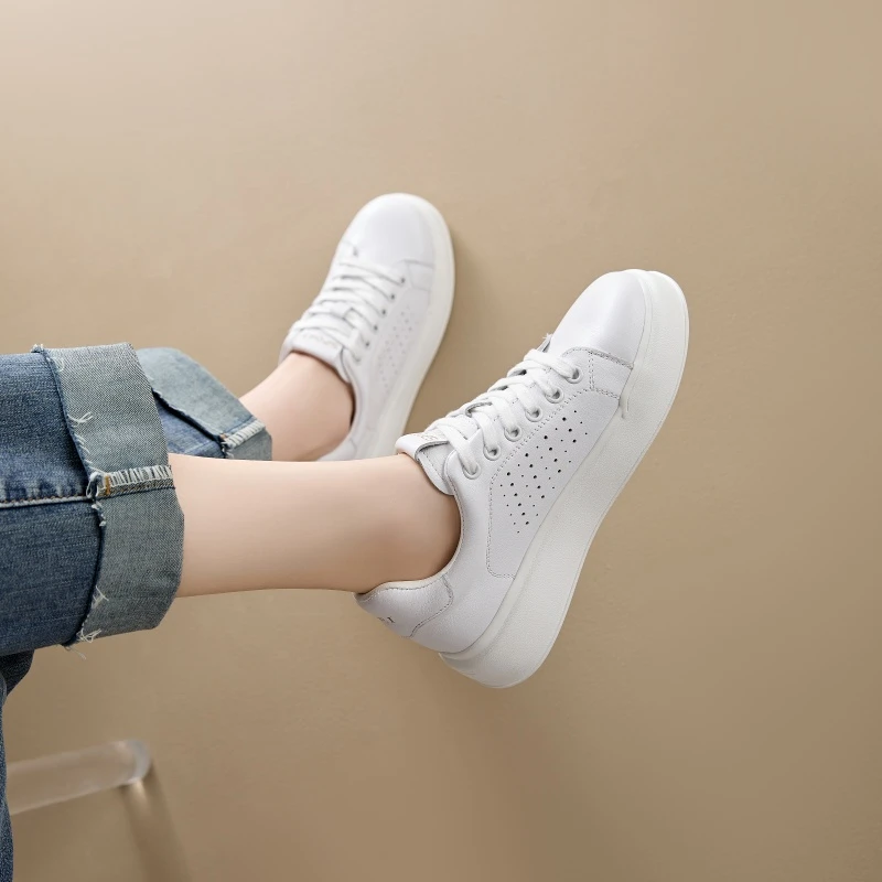 设计感经典厚底小白鞋板鞋羊皮内里百搭休闲时尚韩版系带真皮单鞋