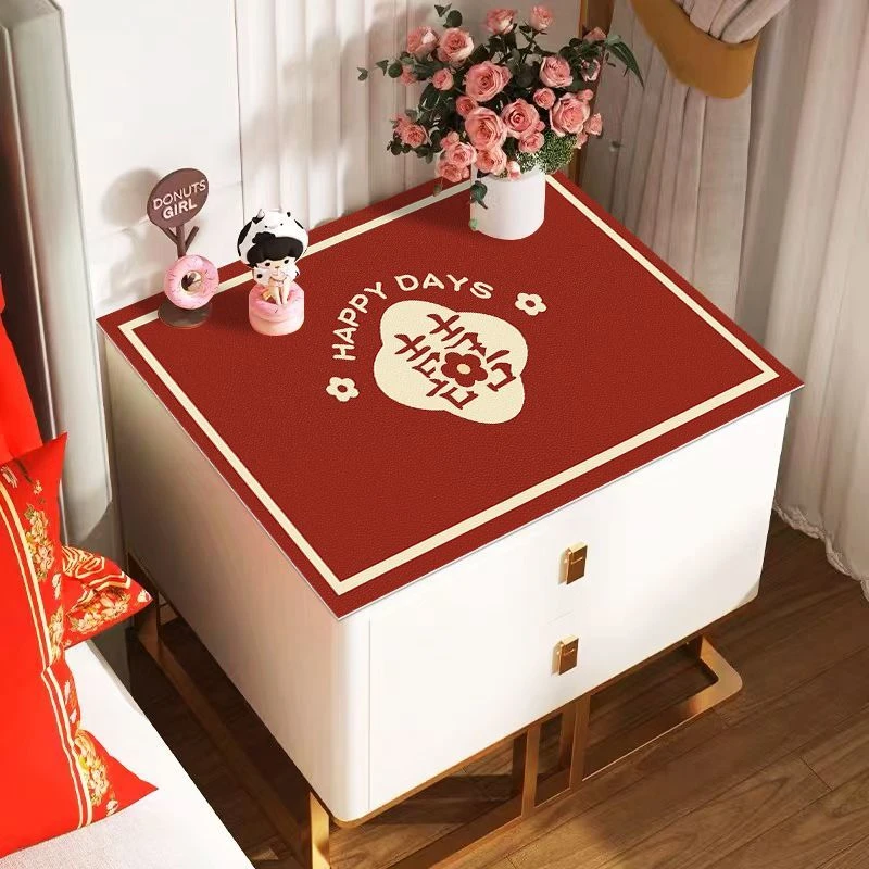 床头柜盖布结婚婚房装饰桌面保护垫吸水防尘红色喜庆桌垫卧室桌布