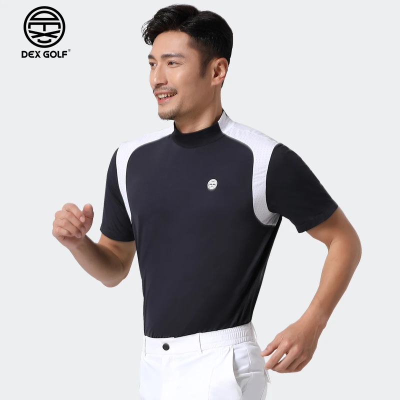 DEXGOLF高尔夫男士短袖T恤1051个性插肩半高圆领polo衫透气速干
