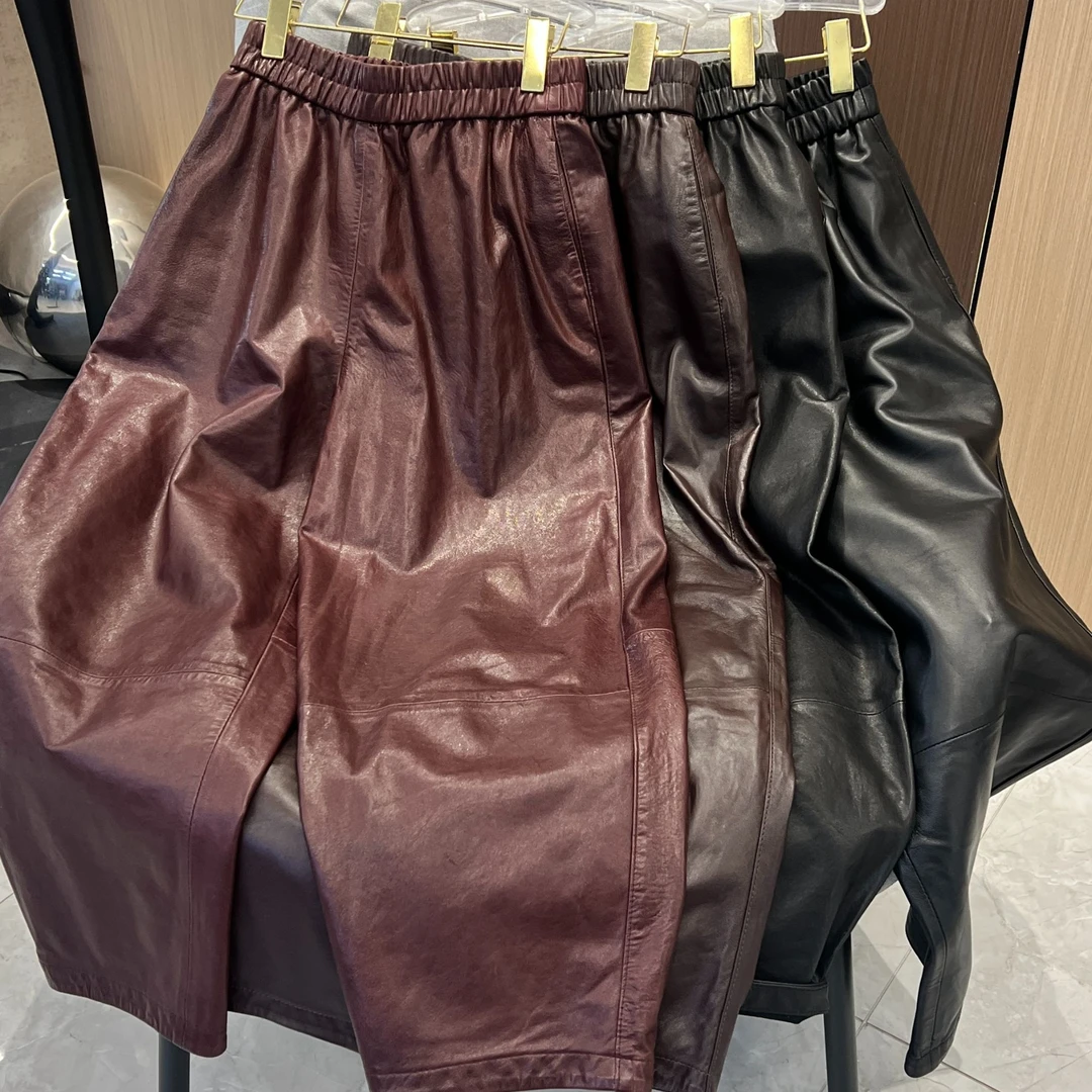 PINSHANGXIBAO/品尚喜宝百搭中性风休闲显瘦女款绵羊皮裤 24179