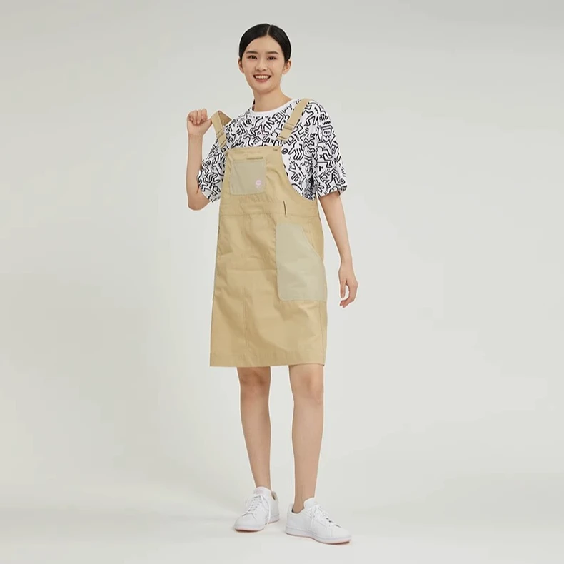 adidas/阿迪达斯NEO裙子女装运动背带裙卡其色宽松连衣裙HS6832