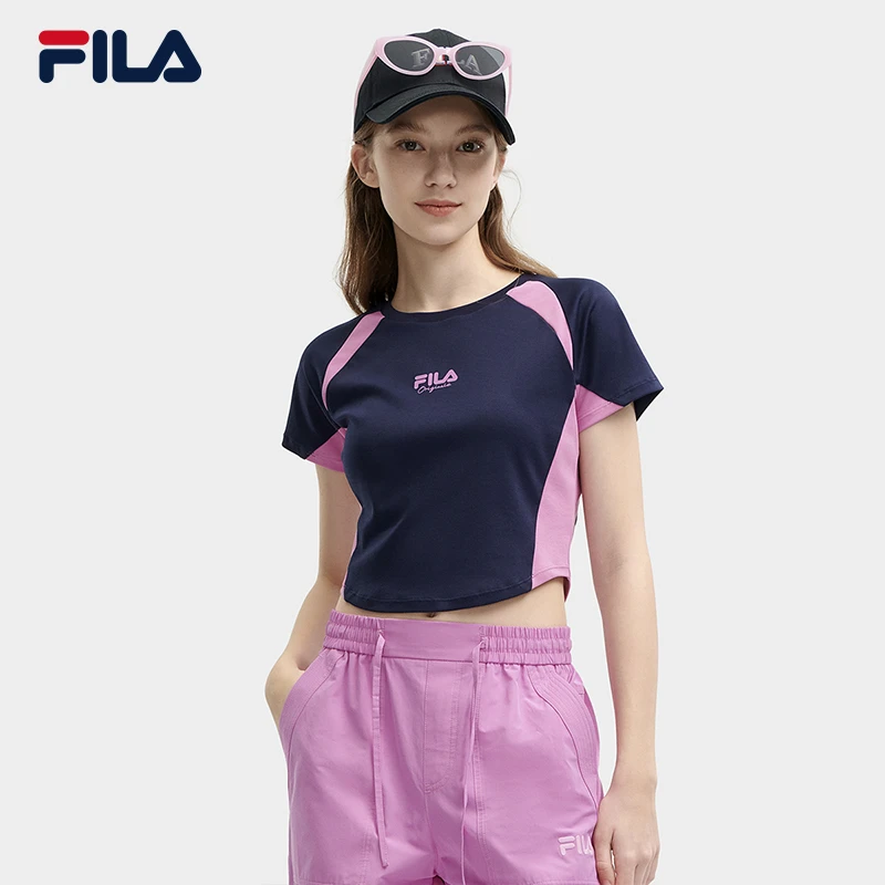 【御飒装】FILA斐乐女装2024夏季新款休闲辣妹修身显瘦透气运动短袖