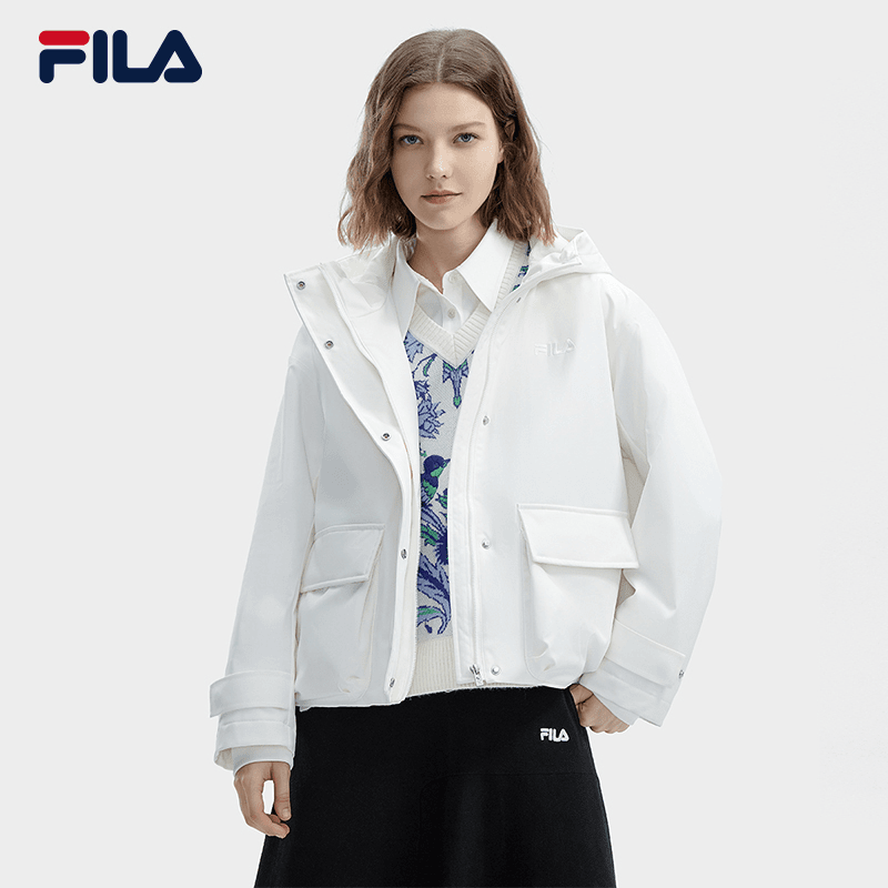 FILA斐乐女款|春季新品潮流时尚休闲百搭连帽加绒保暖高级干棉服