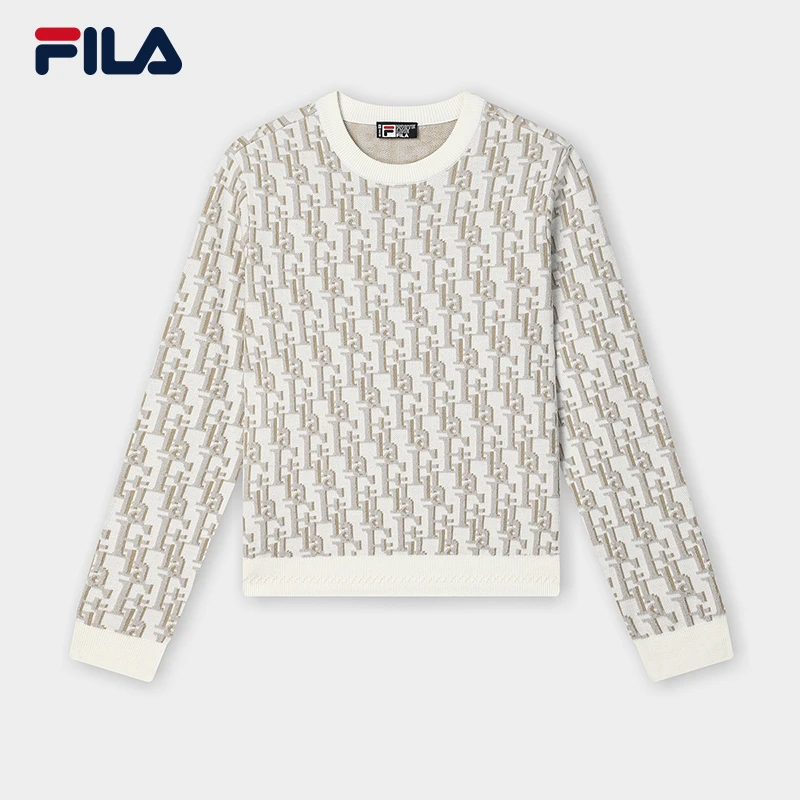 Fila/斐乐女装编织衫秋季休闲圆领提花满印运动编织衫F11W448406