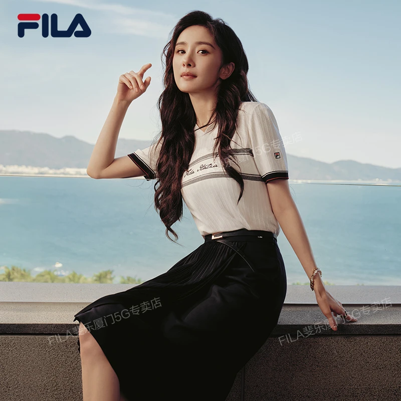 FILA斐乐杨幂同款编织衫2024夏季新款女POLO时尚休闲翻领短袖上衣