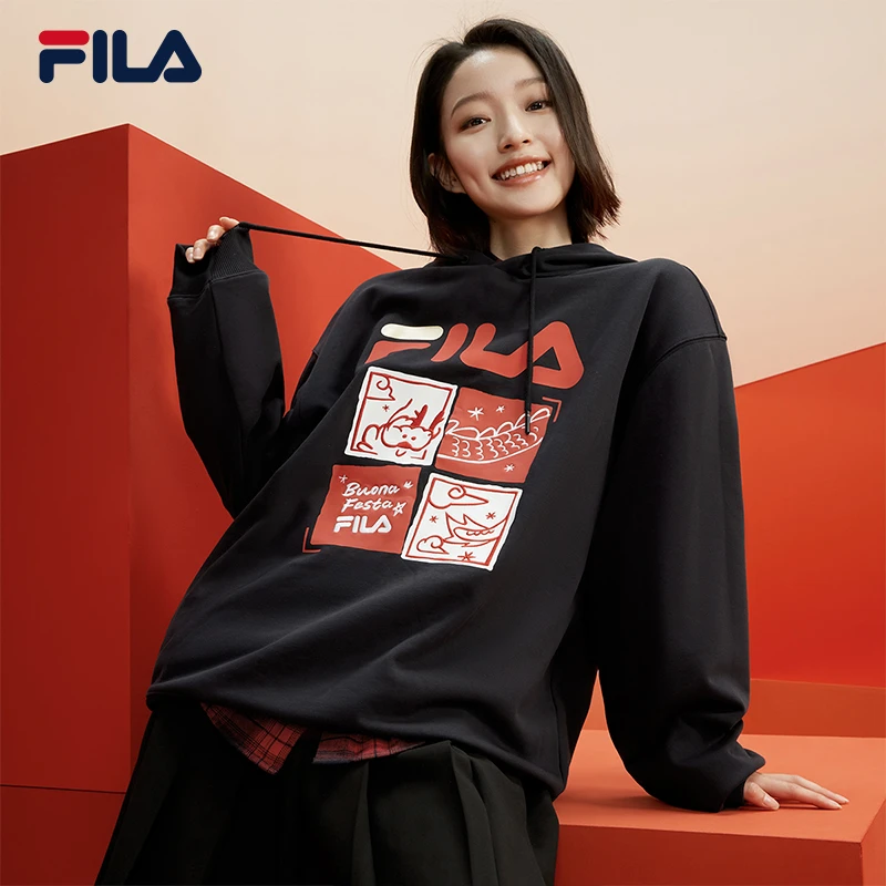 【杨幂同款】FILA斐乐情侣新年红色卫衣龙年穿搭拜年服运动多色卫衣