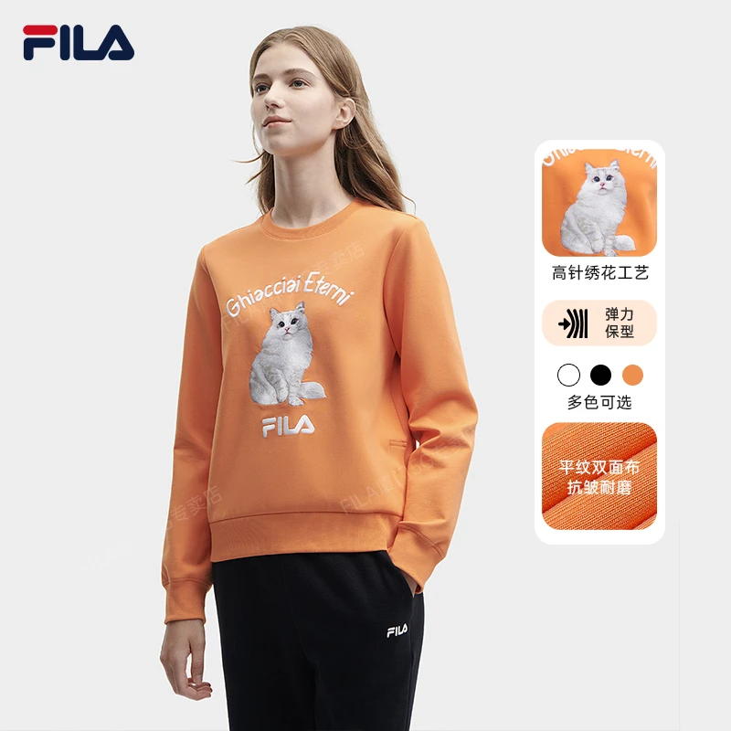 FILA斐乐时尚休闲舒适秋冬新款百搭保暖印花运动针织宽松套头衫女
