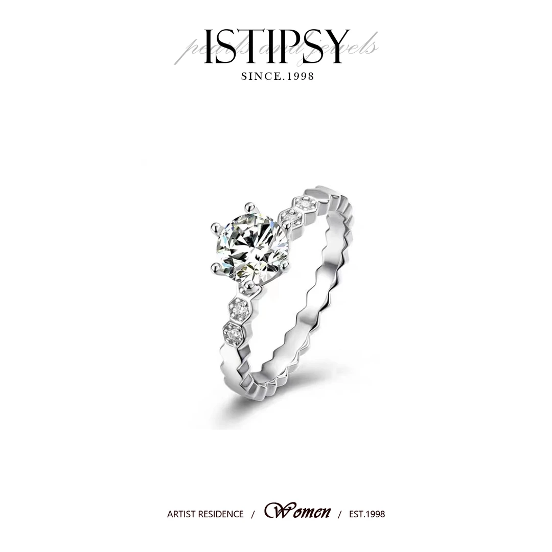 925银合成锆石戒指 ISTIPSY 925银菱形环镶钻戒指 【2.17 B1】