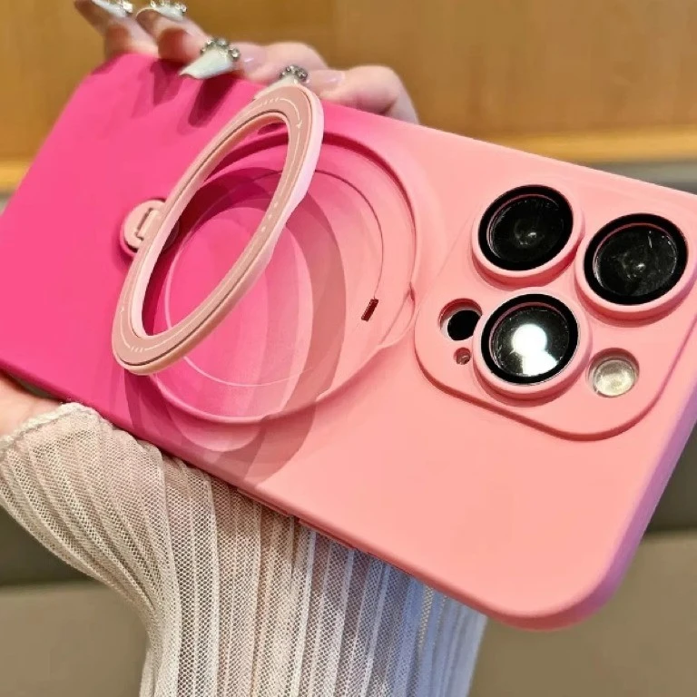 渐变磁吸iPhone15手机壳苹果14镜头全包13旋转支架12液态硅胶套pm