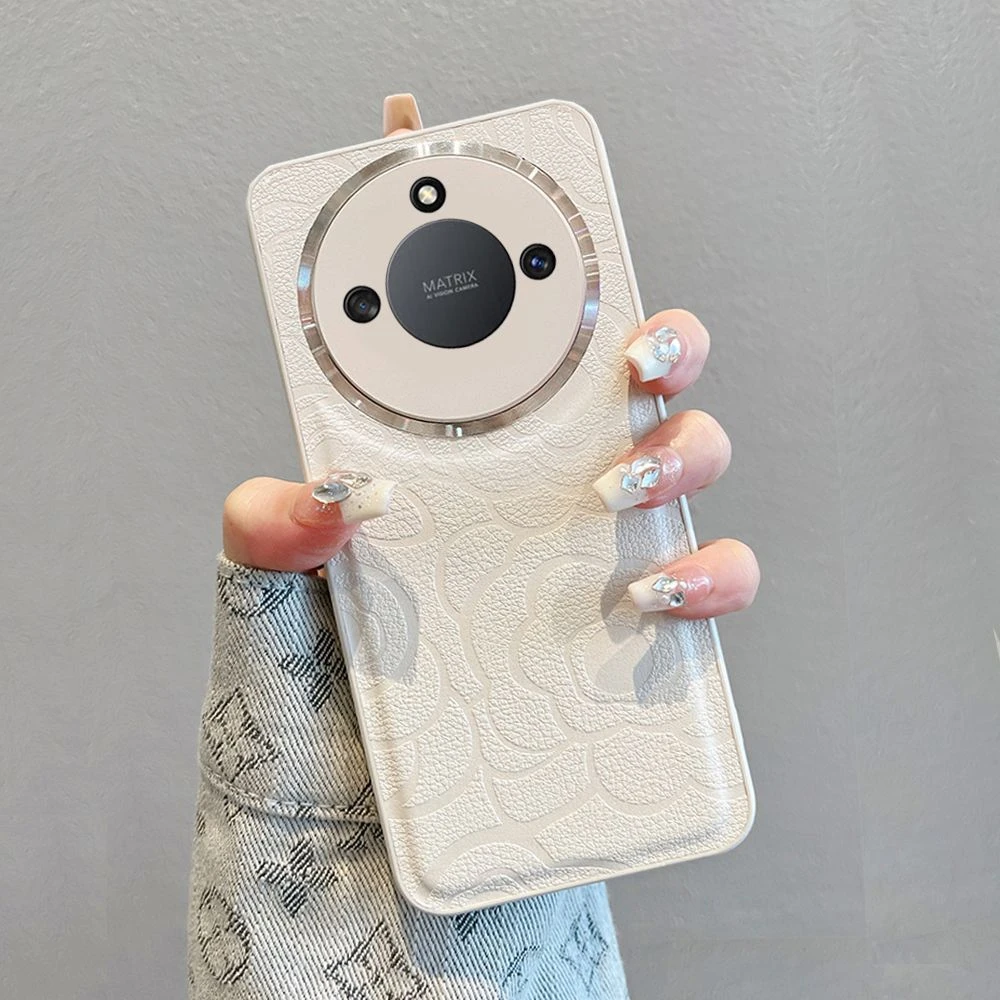 荣耀x50手机壳x40金属圈高级感皮纹90/80华为p60全包防摔曲屏软套