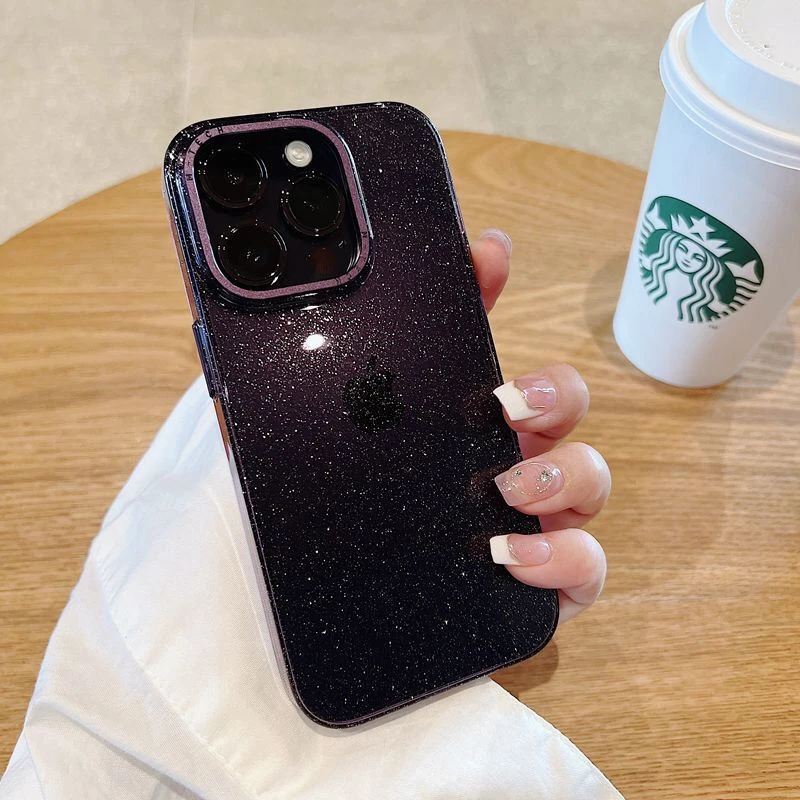 苹果14手机壳闪粉暗紫色iPhone14ProMax手机壳透明超薄14plus女款