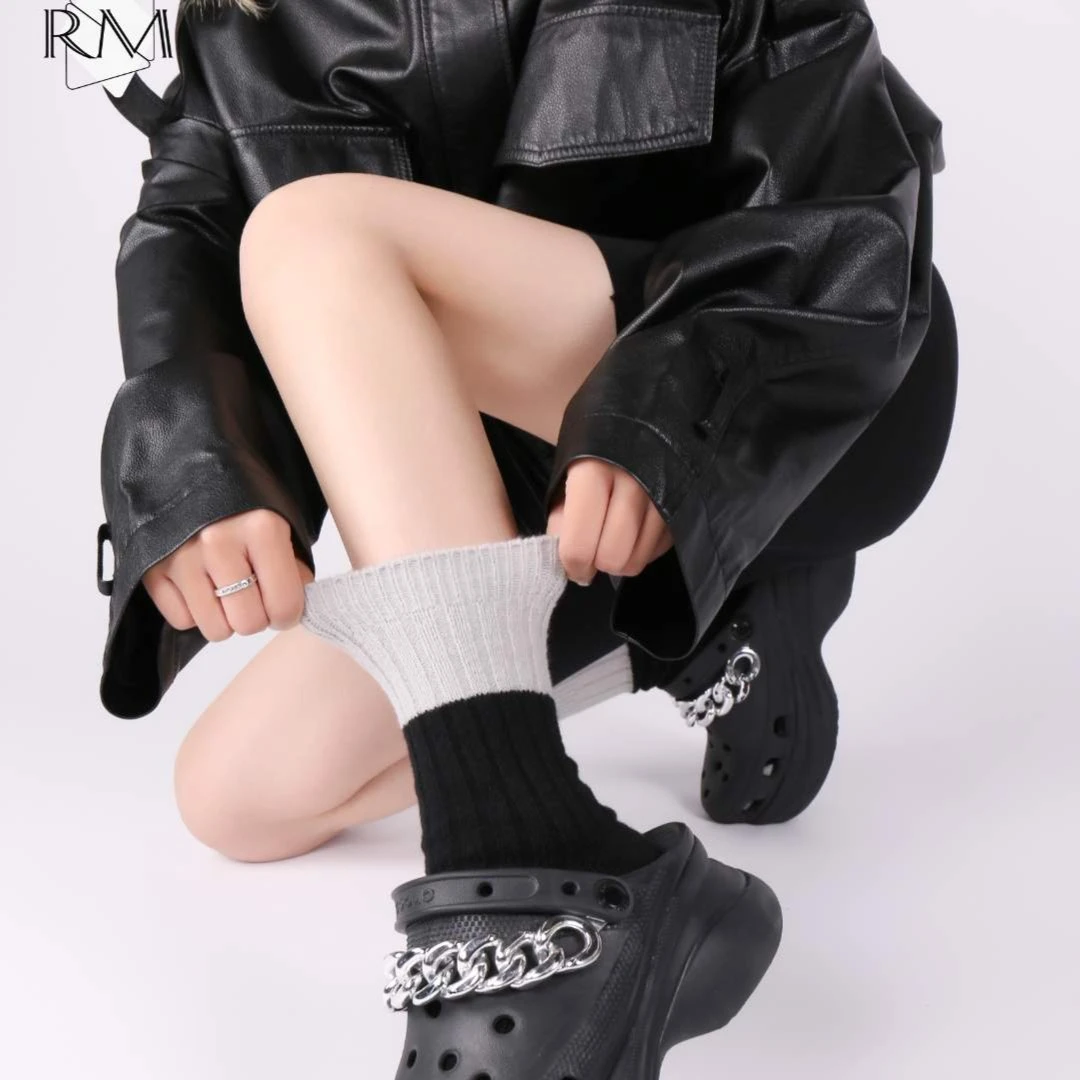 【R•M.莫兰迪】拼色袜子女冬季加厚加绒堆堆长袜撞色袜百搭中筒袜