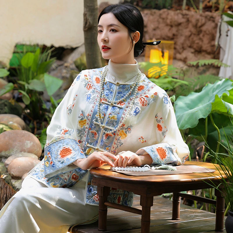 深圳南油高档女装新中式国风重工刺绣醋酸外套2024年秋季盘扣上衣