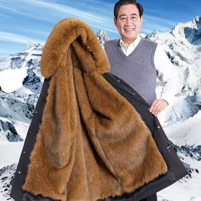 派克服男士可拆卸内胆2025冬新款爸爸装中长款大衣加厚中老年外套