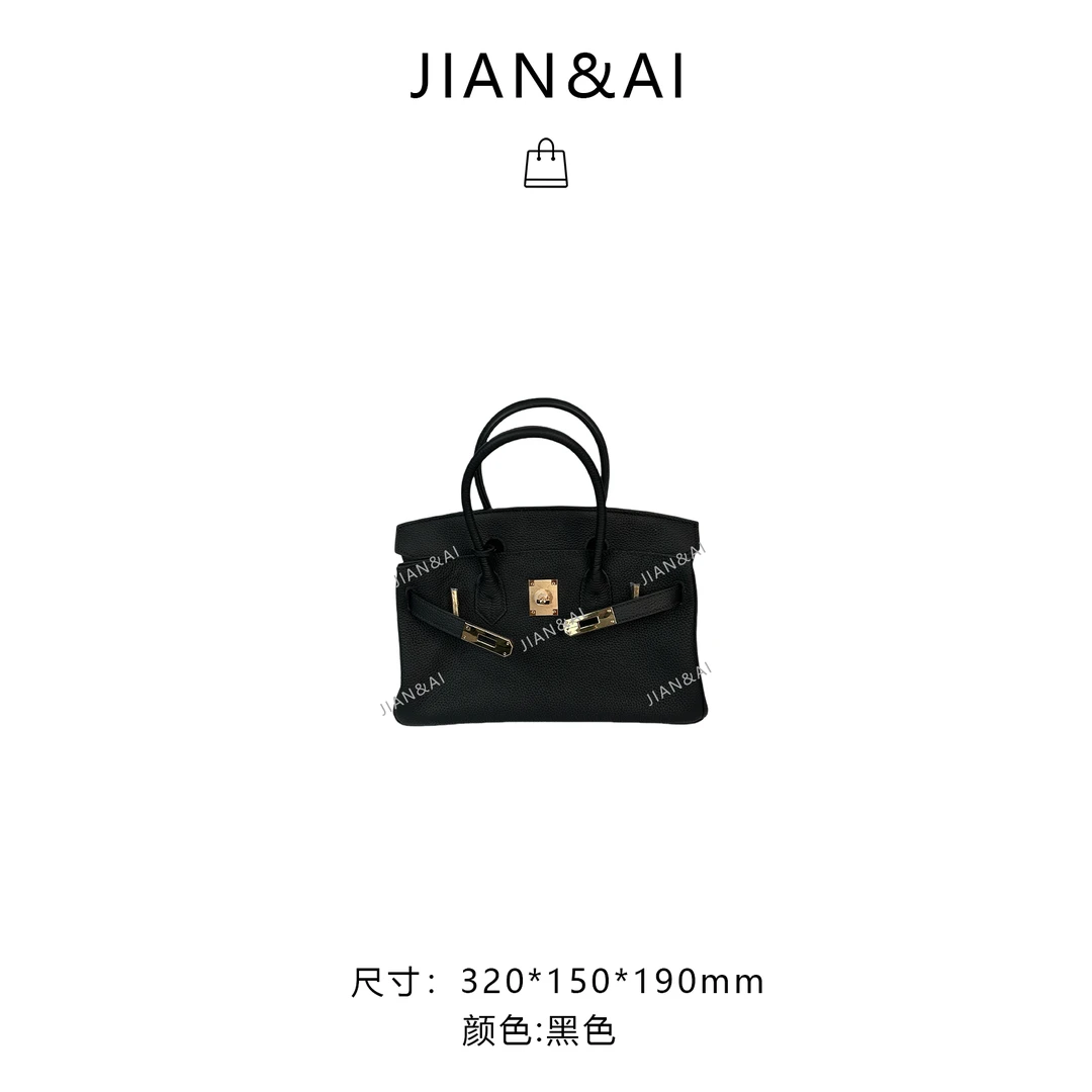 【RAIN.CUN】大马经典款手工togo皮32寸金扣铂金包 XKY-10022-黑色