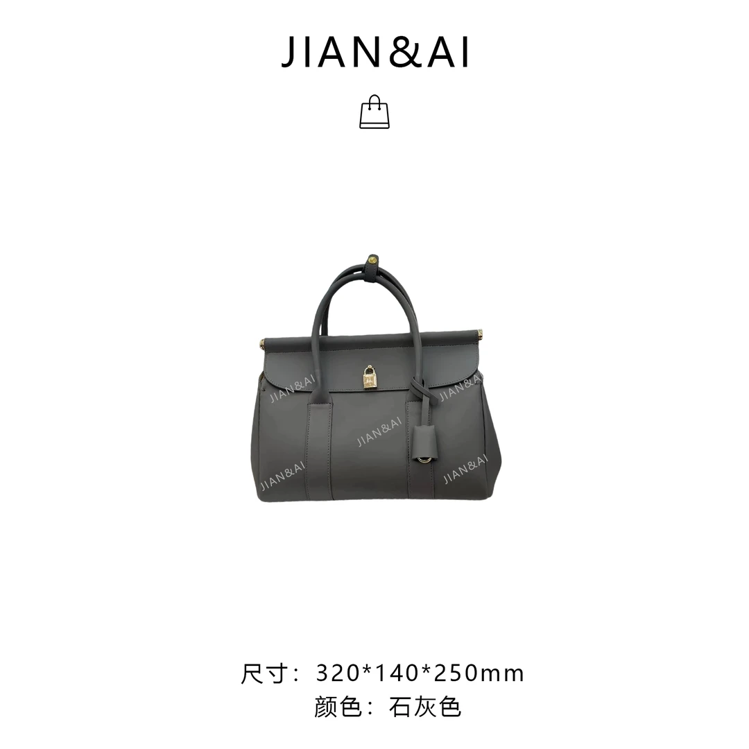 【RAIN.CUN】高端真皮手工手提金锁开盖设计斜跨包 XKY-3615-石灰色