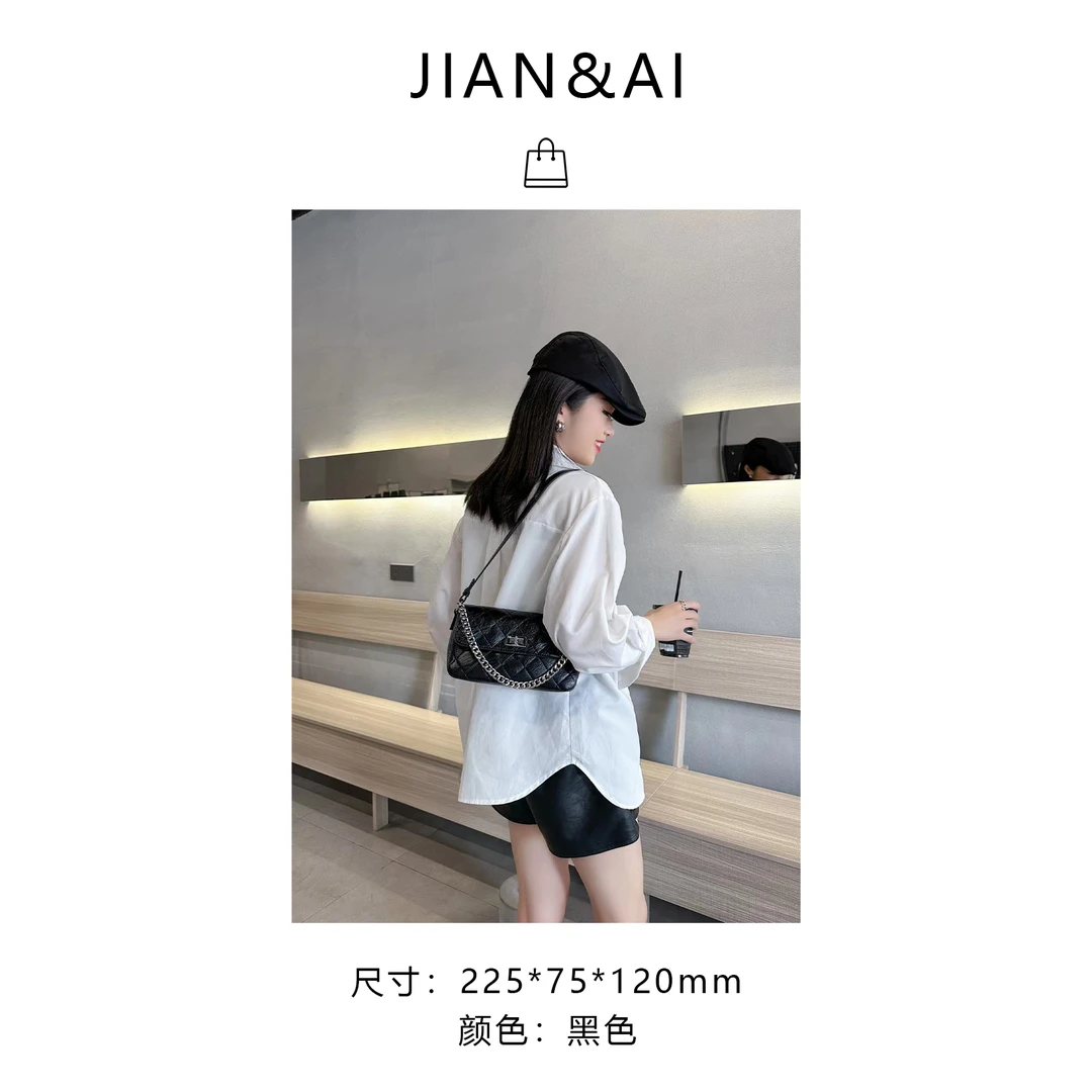 【RAIN.CUN】简约气质百搭小众通勤腋下手提链条包QYX-9315-黑色