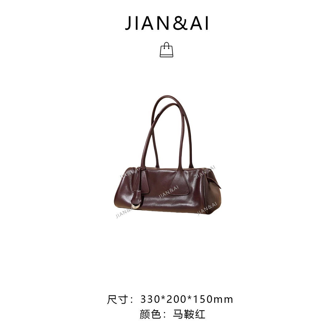 【RAIN.CUN】极简风洋气新款软皮手提单肩保龄球包ZG-F9866A-马鞍红