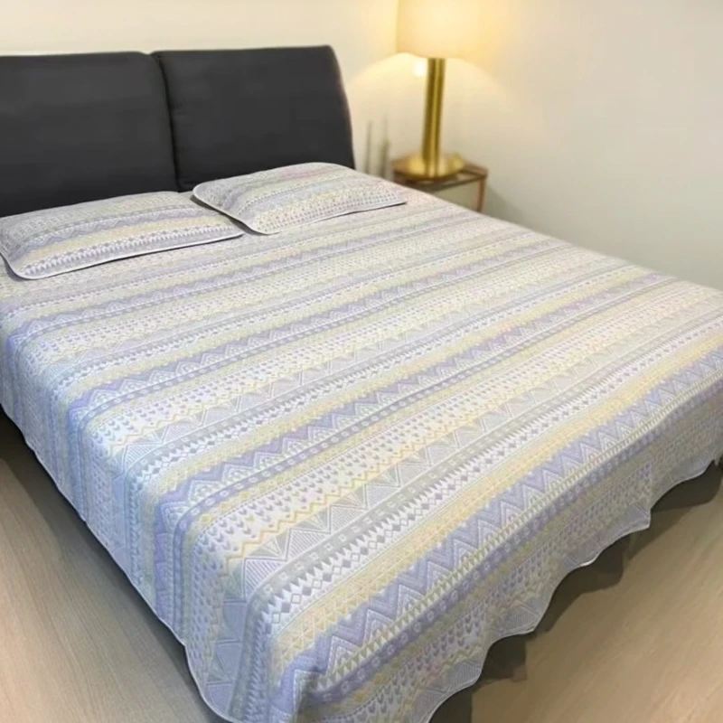 双人床单【几何】2×2.4凉感小清新丝滑亲肤时尚轻奢细纱粗布防滑
