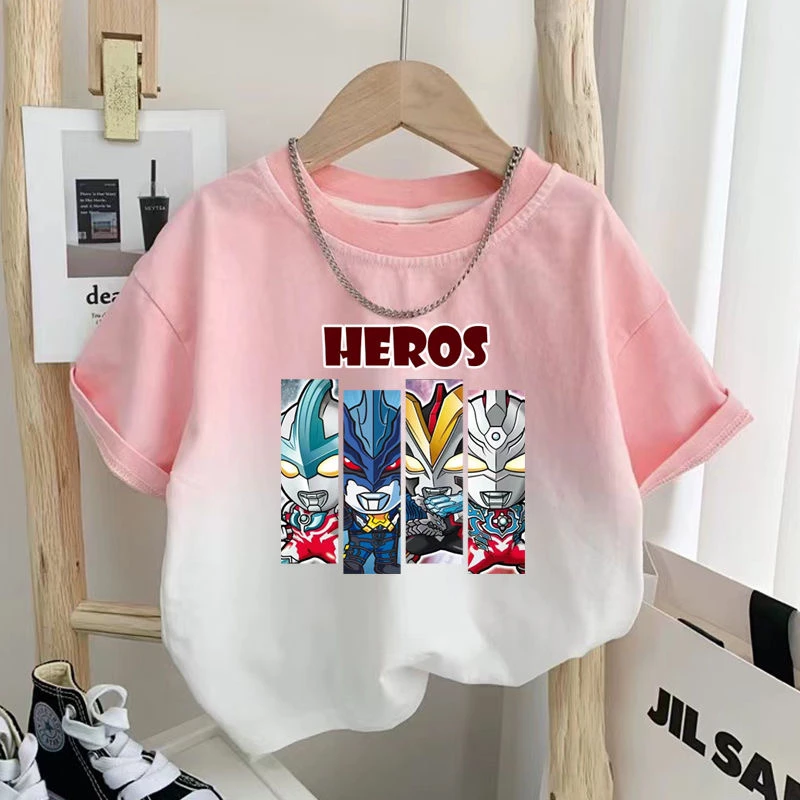 100%纯棉渐变色男童夏装短袖T恤圆领半袖上衣洋气百搭新款宽松潮