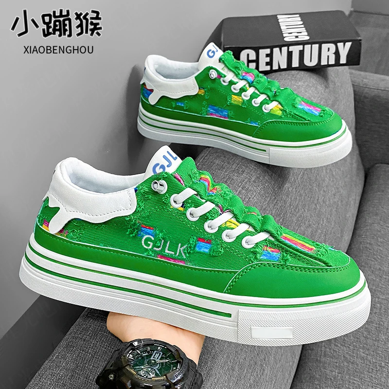 男鞋新款百搭一脚蹬印花帆布鞋子男款时尚低帮运动休闲小白鞋CY61