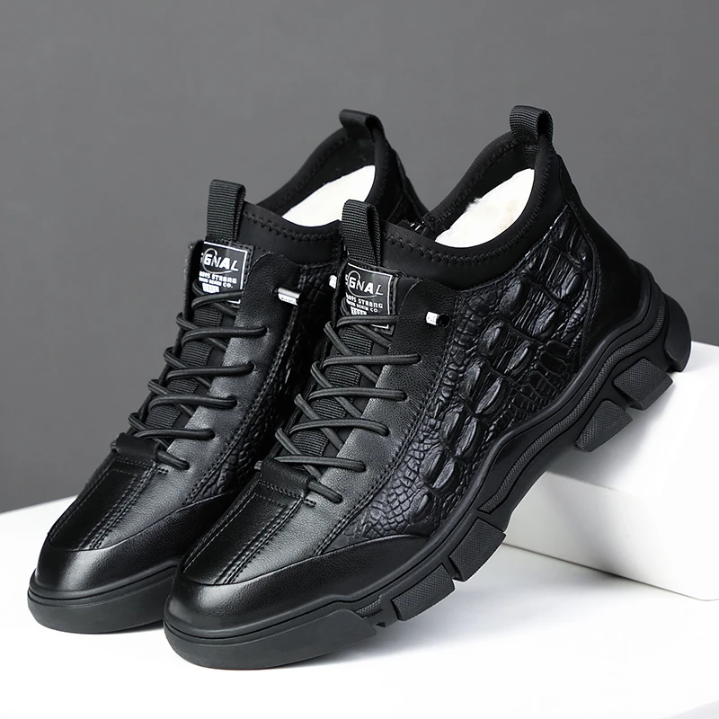 新款冬季皮毛一体羊毛棉鞋真皮牛皮高帮休闲男鞋一脚蹬鞋子