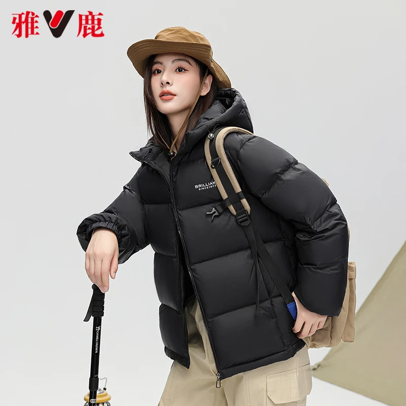 V/雅鹿【品牌奥莱】羽绒服女短款连帽时尚百搭显瘦冬季面包服外套潮