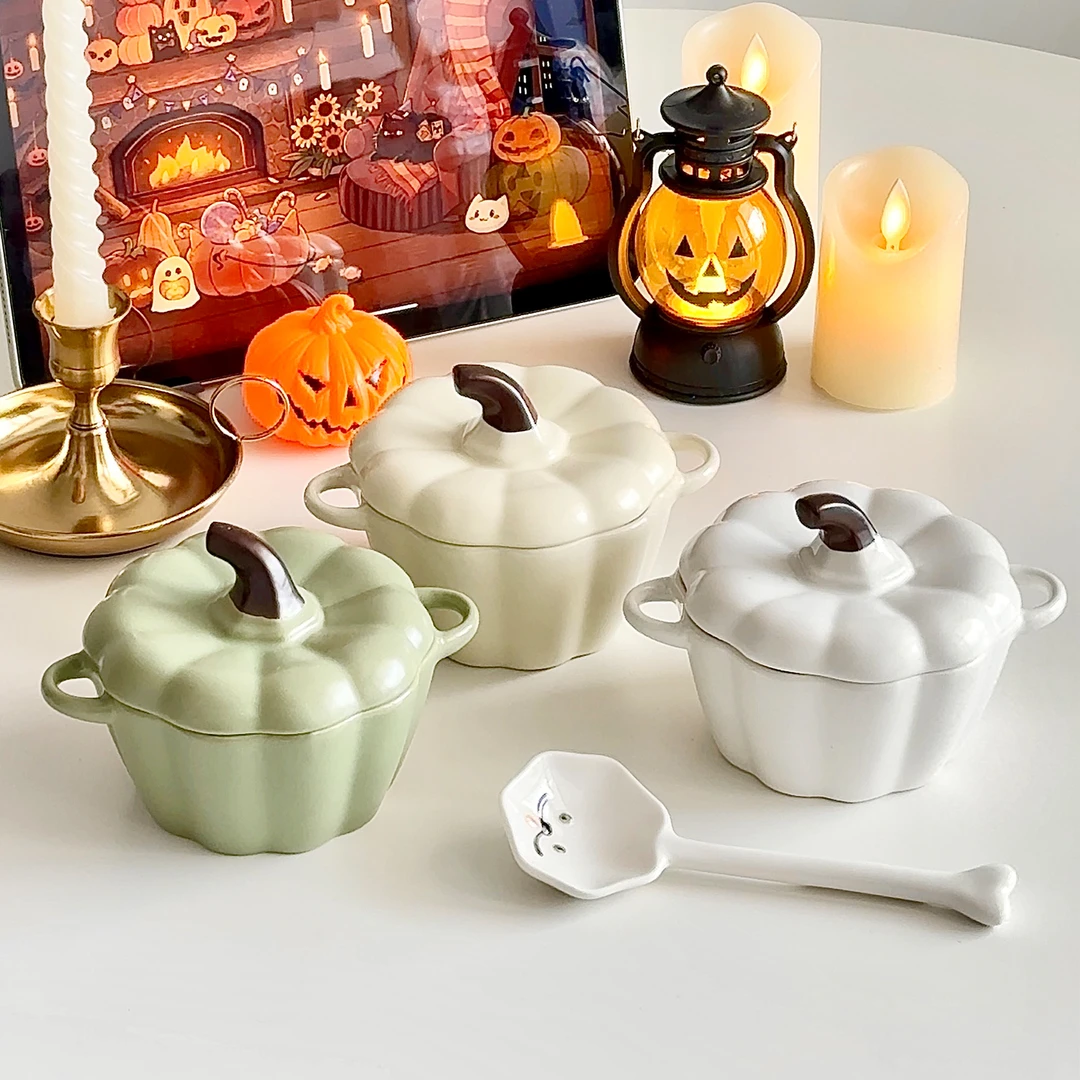 ins创意南瓜碗陶瓷食品级双耳汤碗燕窝炖盅带盖一人份隔水炖家用