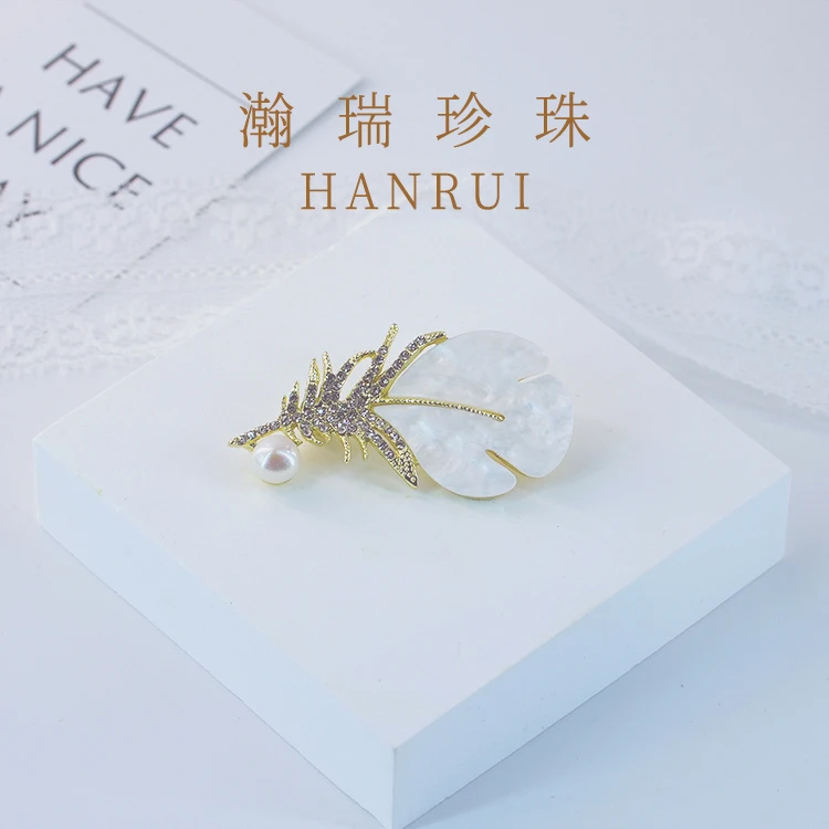 【婵婵】金枝玉叶高光白珍珠胸针金色复古优雅