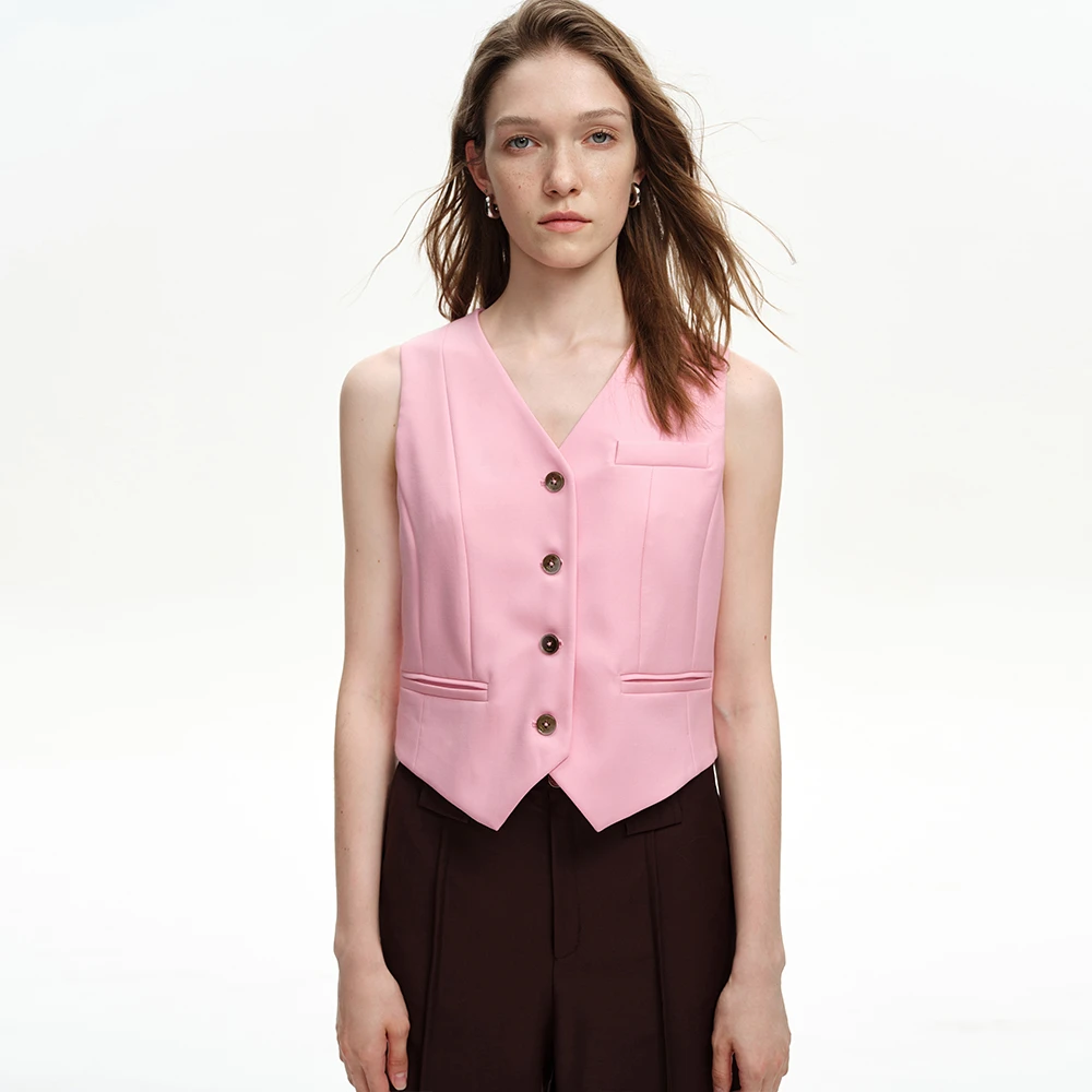 DI.AD 无袖粉色西装小马甲女单排扣衬衣叠穿小坎肩DC423214W3