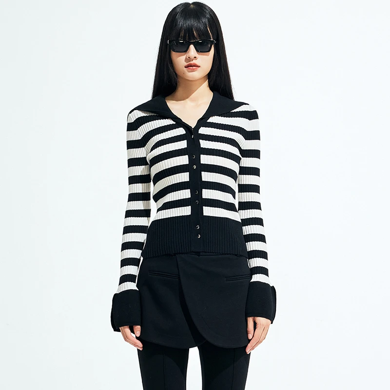 【大乔专属】海军领长袖高级设计感条纹针织开衫DD314207M0