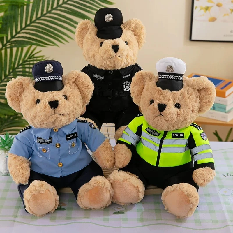 警察小熊公仔交警小熊玩偶制服消防熊泰迪熊毛绒玩具生日车尾挂件
