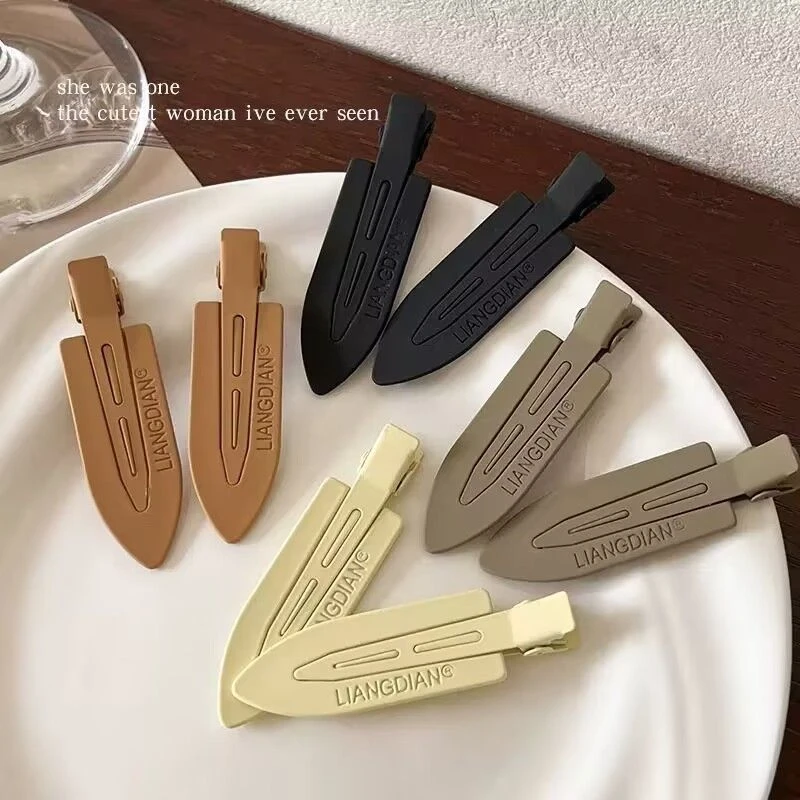 奶咖色磨砂金属无痕发夹女侧边碎发边夹子头饰前额刘海一字夹发卡