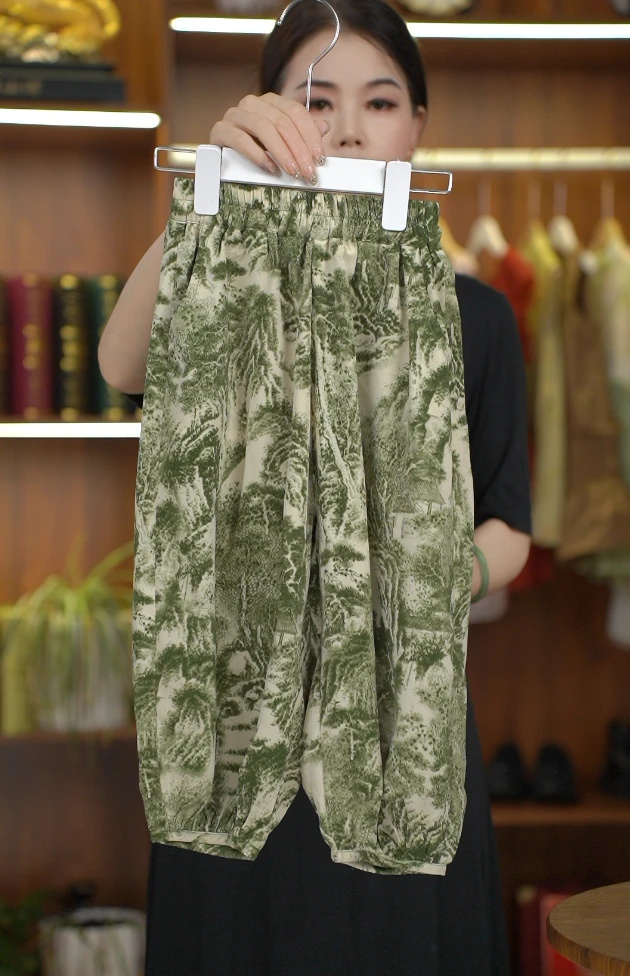 2024夏季薄款绿色中姓款宽松休闲裤