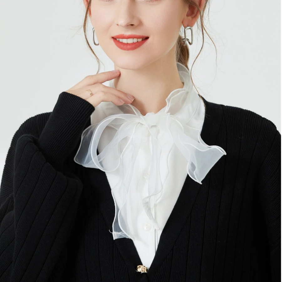 假领子女士秋冬百搭雪纺木耳边装饰立领配毛衣打底假衣领蝴蝶结