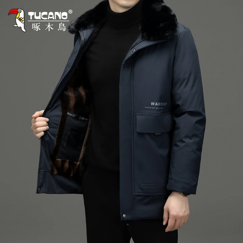TUCANO/啄木鳥男士冬季休闲商务中长款可脱卸毛领内里加绒加厚