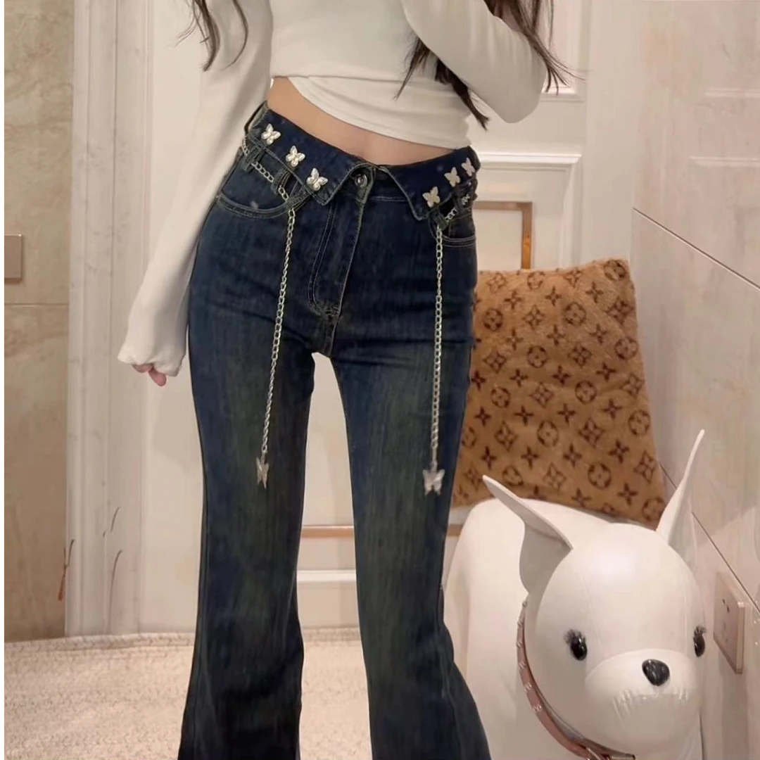 8319# 高腰牛仔喇叭裤