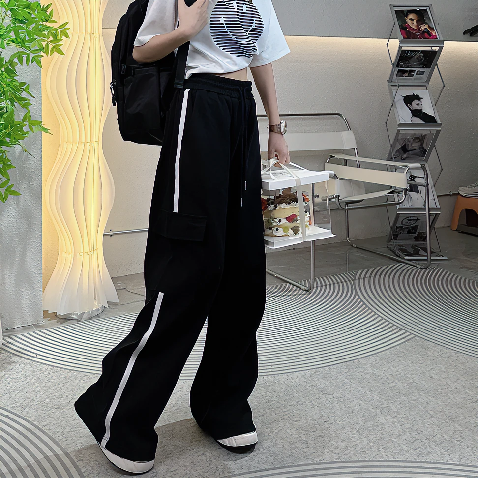 H【跳跳鱼专属】2024新款秋款百搭条纹黑色洋气时尚直筒裤潮249064