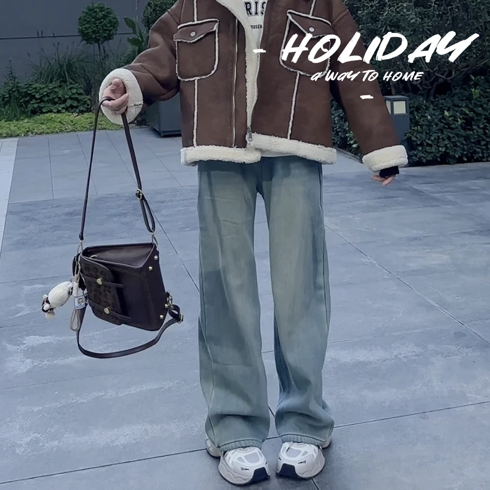 跳跳鱼童装  冬款韩版加绒加厚显瘦直筒休闲阔腿百搭牛仔裤269259